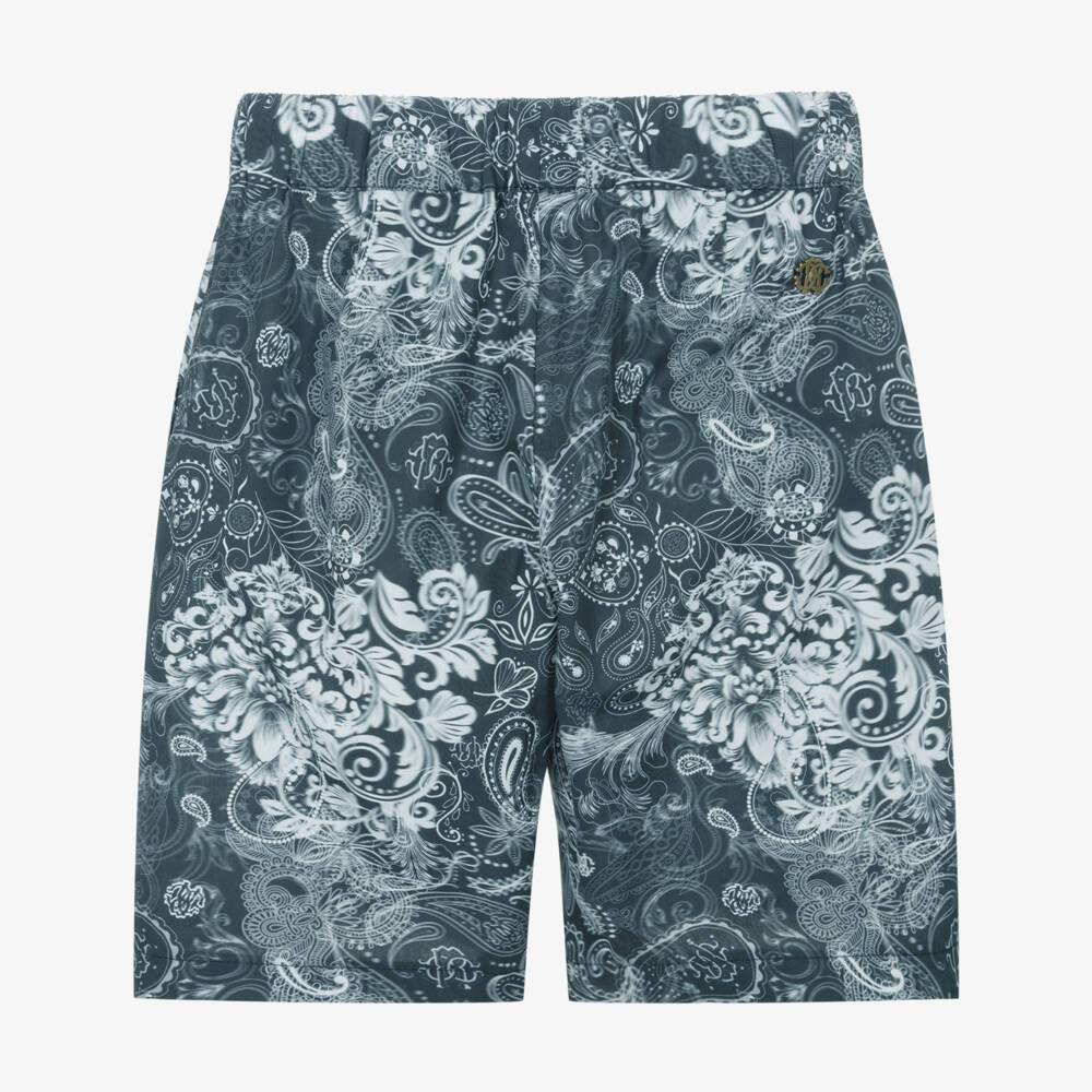 Roberto Cavalli-Boys Navy Blue & White Paisley Print Cotton Shorts | Childrensalon Outlet