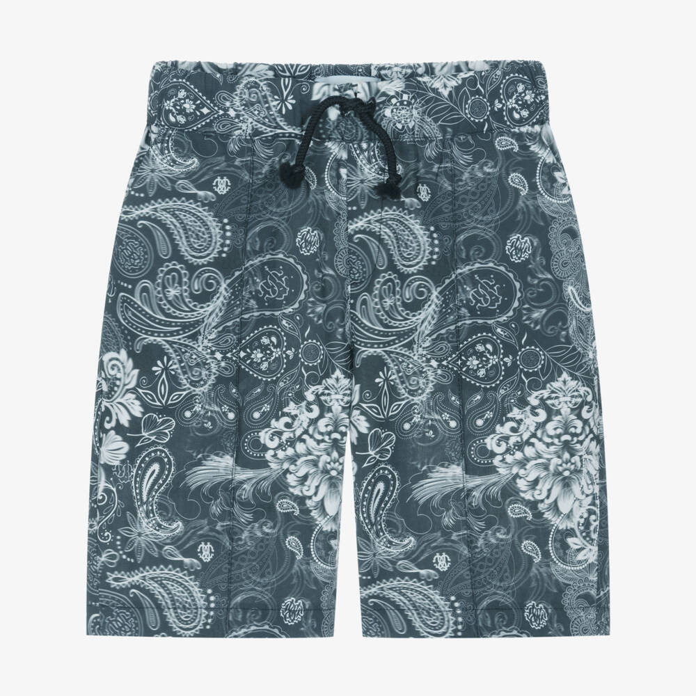 Roberto Cavalli-Boys Navy Blue & White Paisley Print Cotton Shorts | Childrensalon Outlet