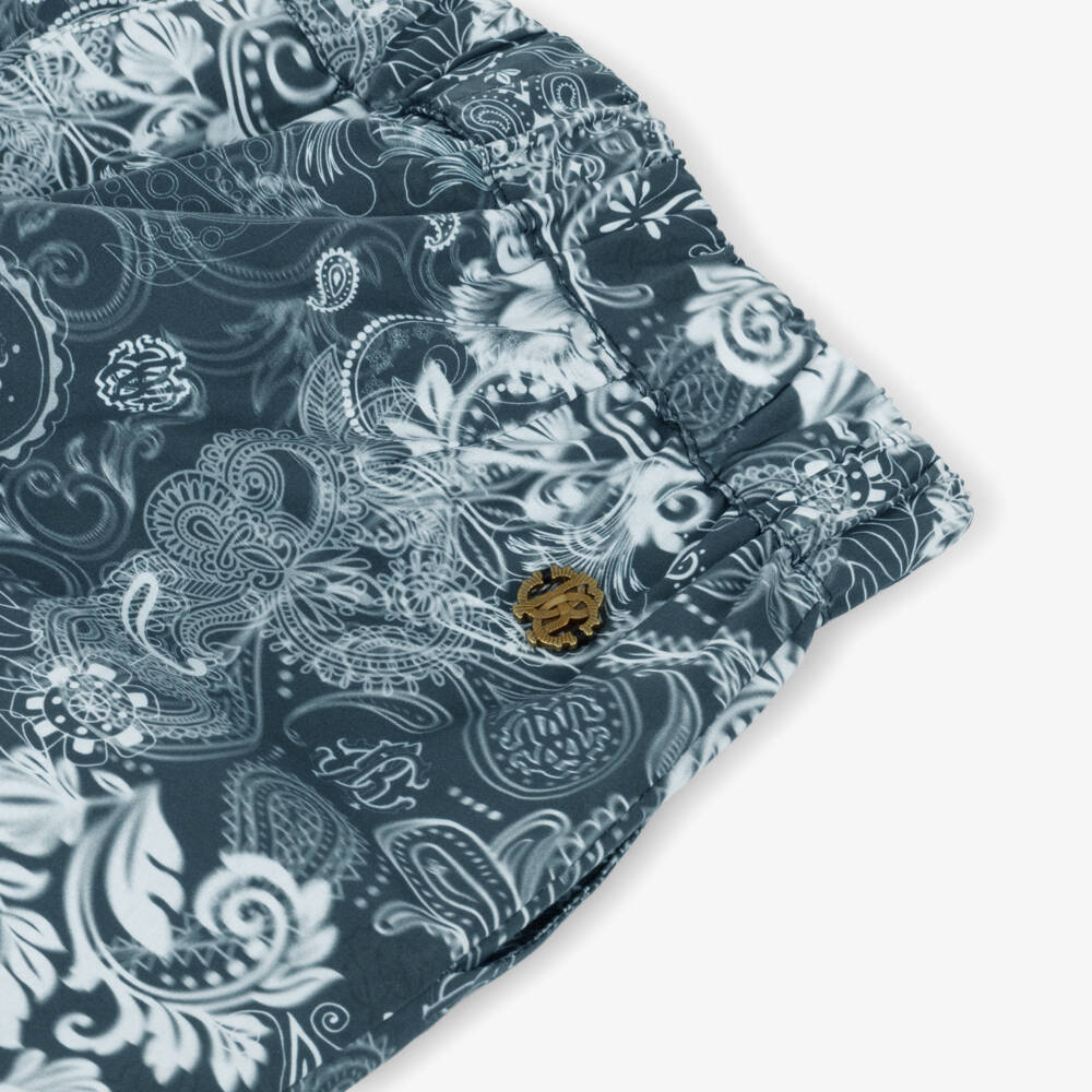 Roberto Cavalli-Boys Navy Blue & White Paisley Print Cotton Shorts | Childrensalon Outlet