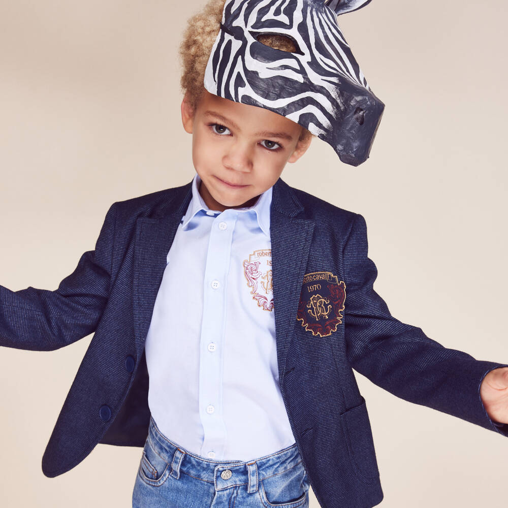 Roberto Cavalli-Boys Pale Blue Monogrammed Shirt | Childrensalon Outlet