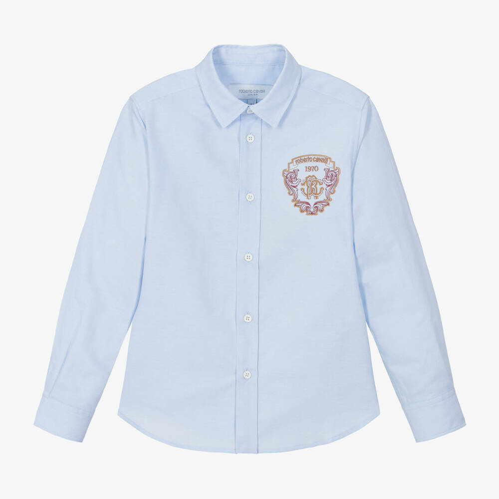 Roberto Cavalli-Boys Pale Blue Monogrammed Shirt | Childrensalon Outlet