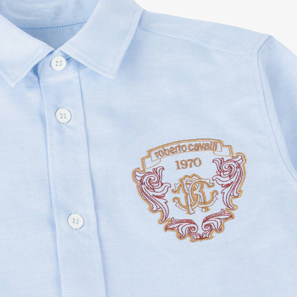 Roberto Cavalli-Boys Pale Blue Monogrammed Shirt | Childrensalon Outlet