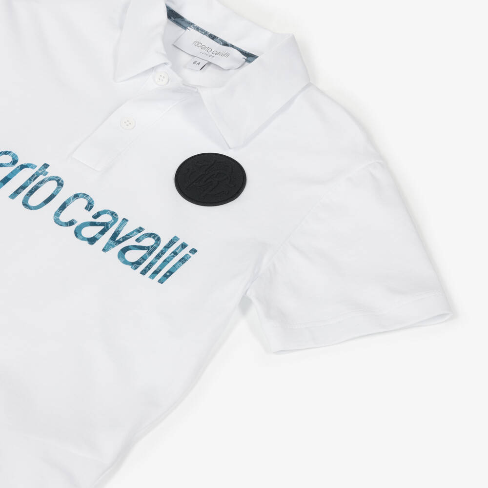Roberto Cavalli-بولو قطن أبيض بشعار للأولاد | Childrensalon Outlet