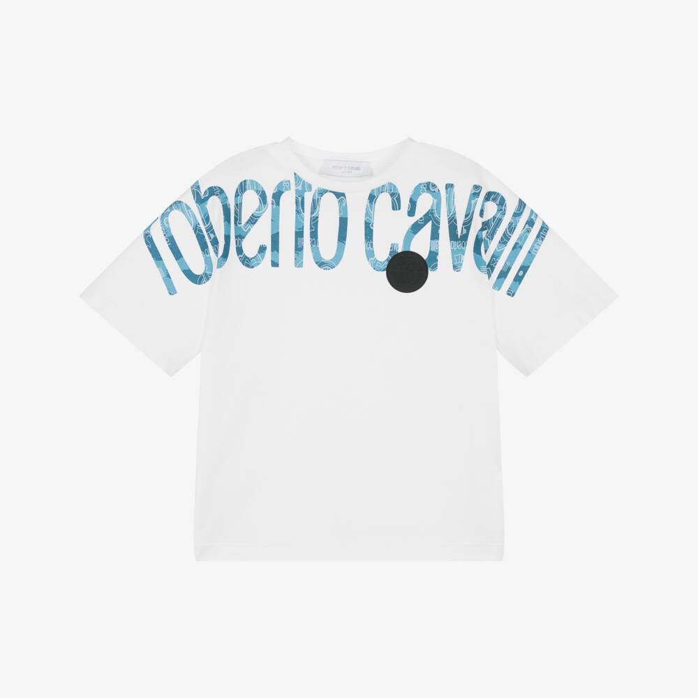Roberto Cavalli-Boys White Cotton Patch Polo Tee | Childrensalon Outlet
