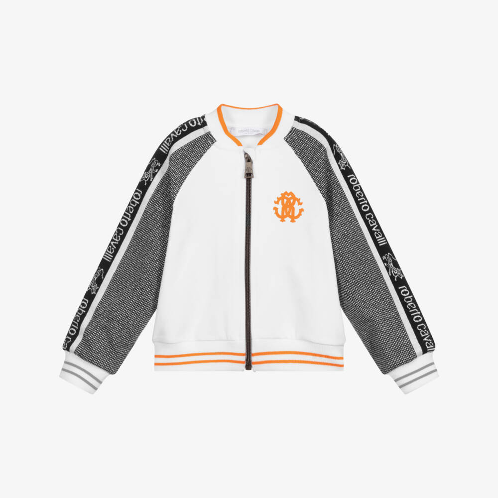 Roberto Cavalli-Boys White Cotton Zip-Up Top | Childrensalon Outlet