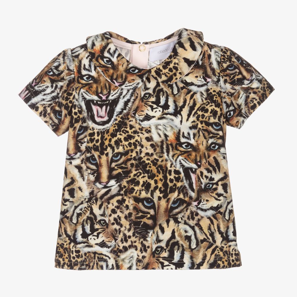 Roberto Cavalli - Girls Beige & Black Cotton Top | Childrensalon