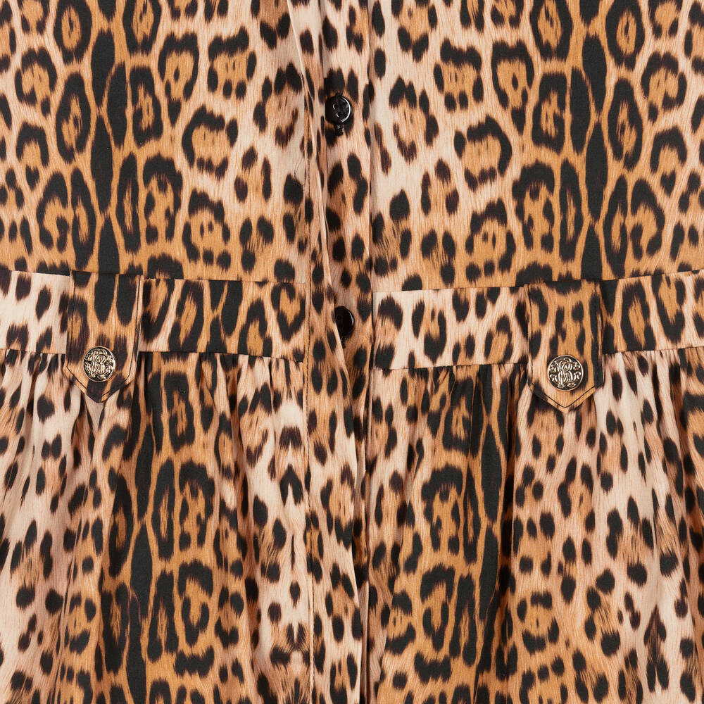 Roberto Cavalli-Girls Beige Leopard Print Shirt Dress | Childrensalon Outlet