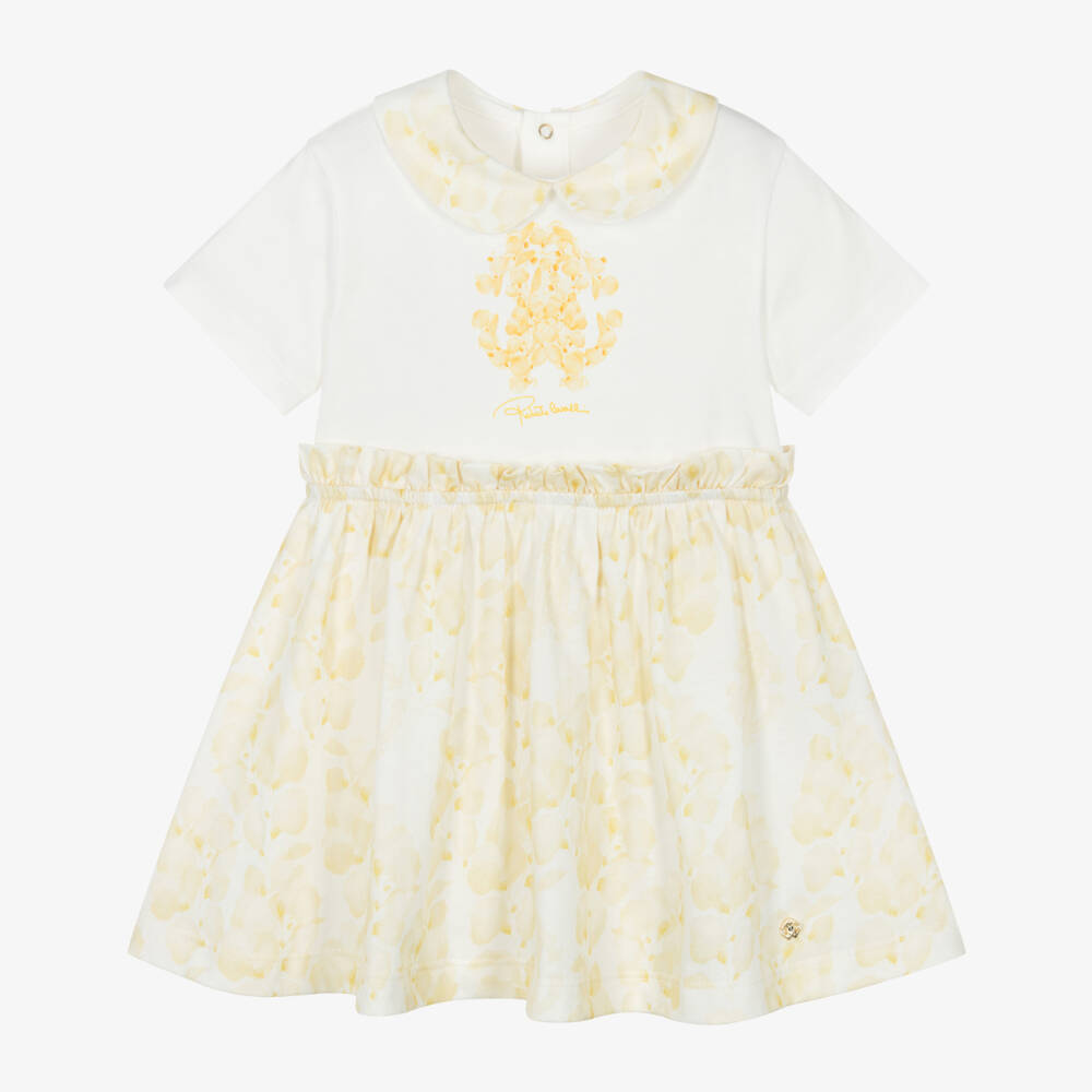 Roberto Cavalli-Girls Beige & White Floral Cotton Dress | Childrensalon Outlet