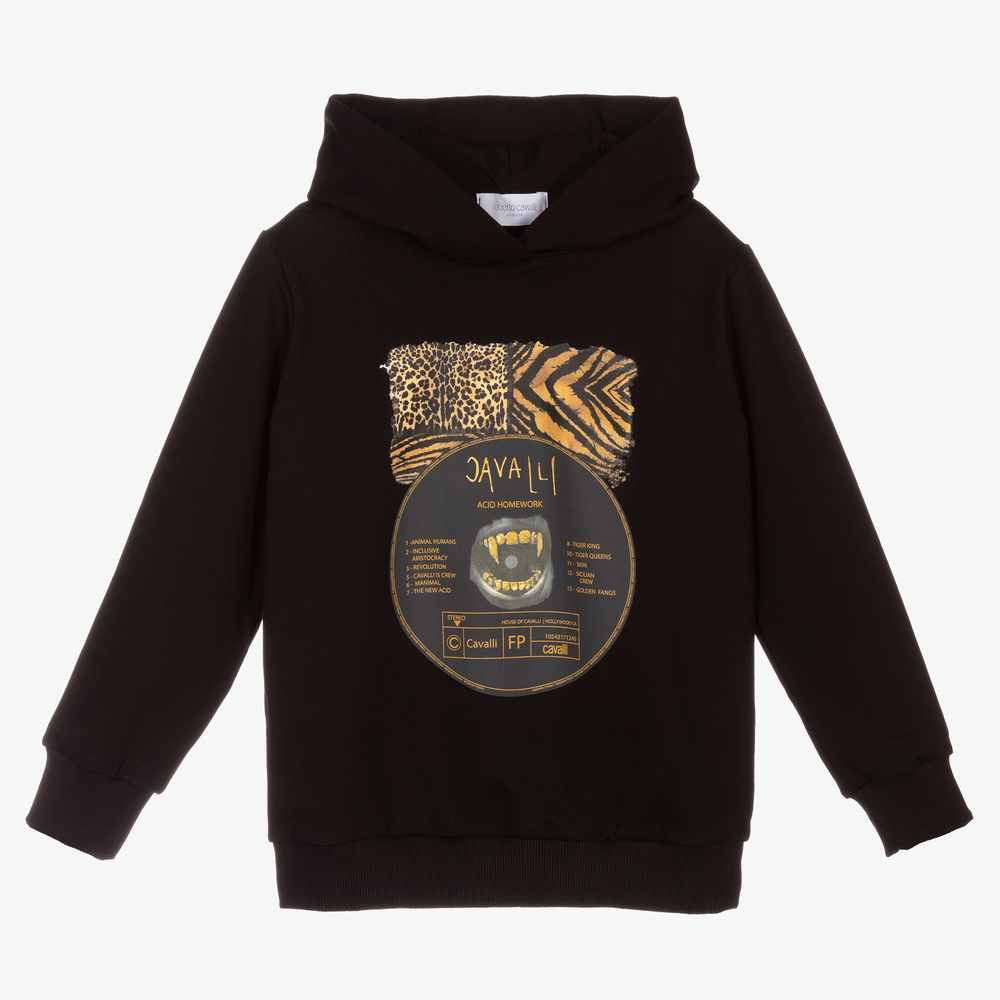 Roberto Cavalli - Girls Black Cotton Hoodie | Childrensalon