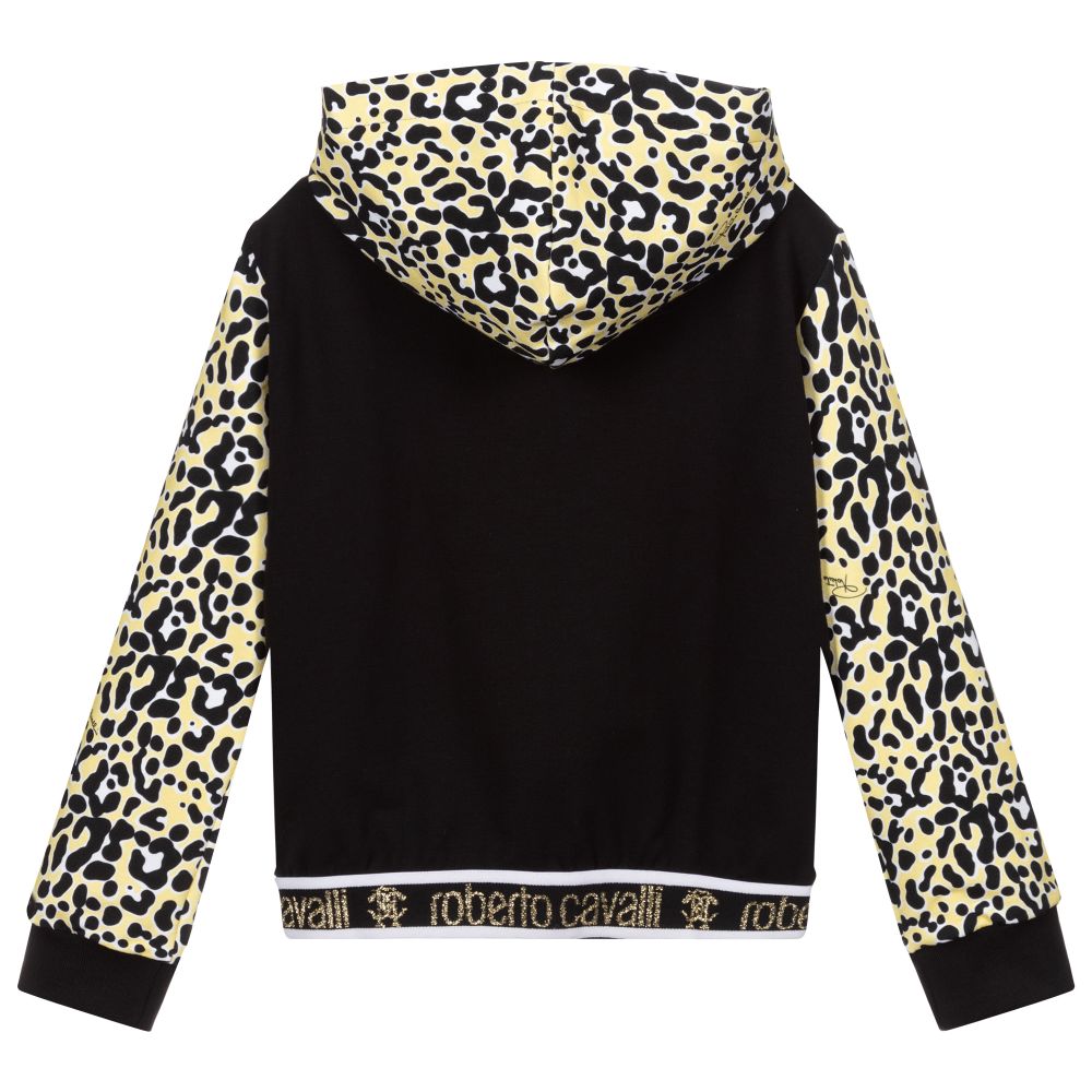 ROBERTO CAVALLI 売れ筋商品|||ロベルトカヴァリ パーカー・スウェットシャツ アウター レディース Sweatshirts Yellow Roberto Cavalli - Girls Black Cotton Zip-Up Top