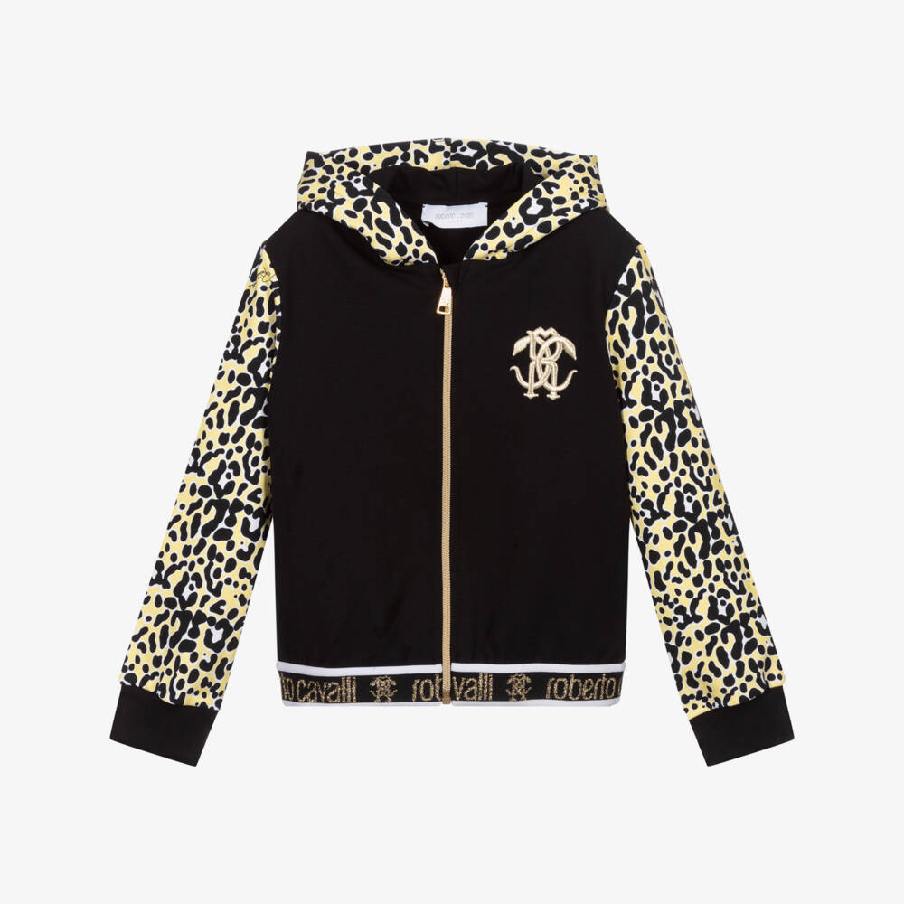 Roberto Cavalli-Girls Black Cotton Zip-Up Top | Childrensalon Outlet