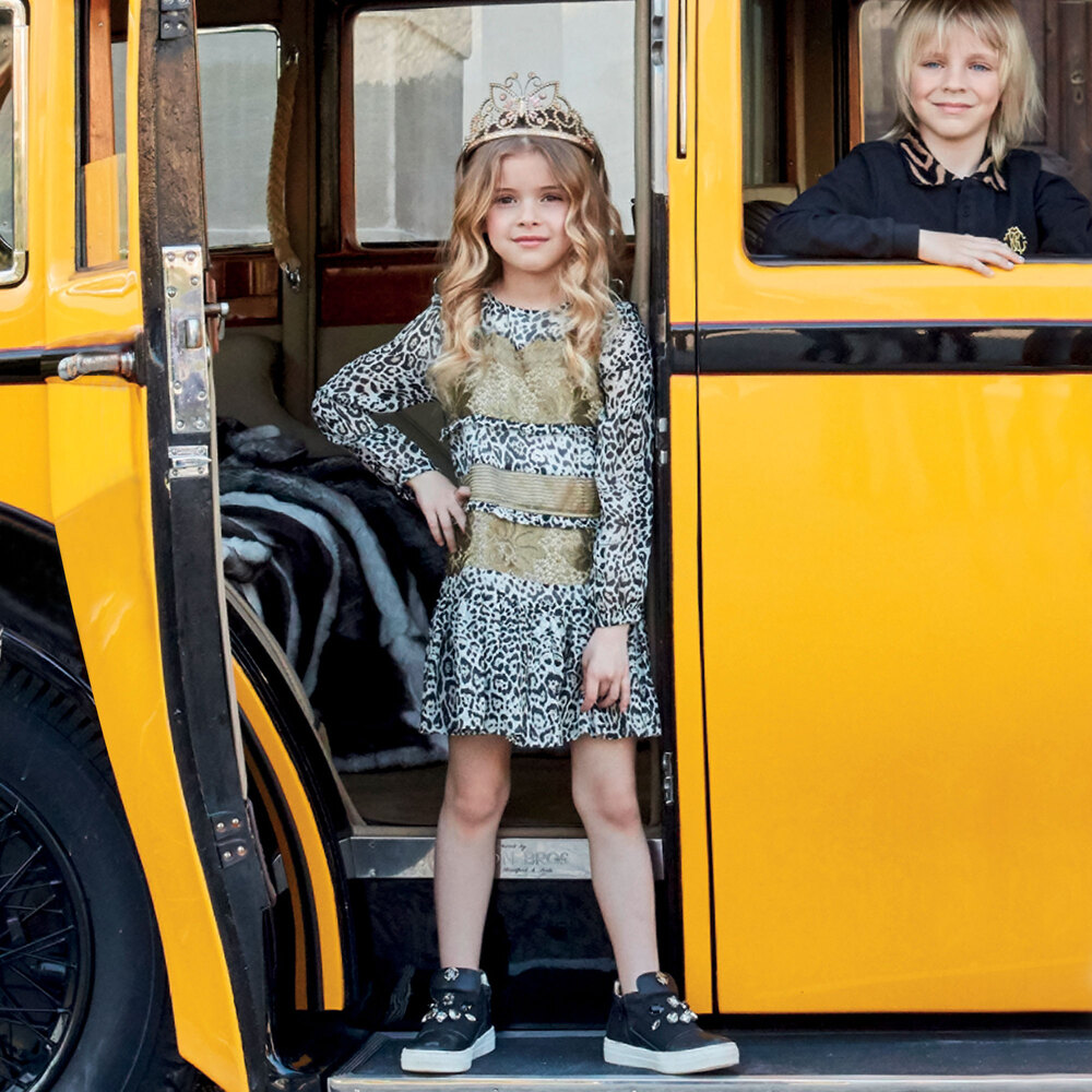 Roberto Cavalli-Girls Black Gold Lace Silk Dress | Childrensalon Outlet