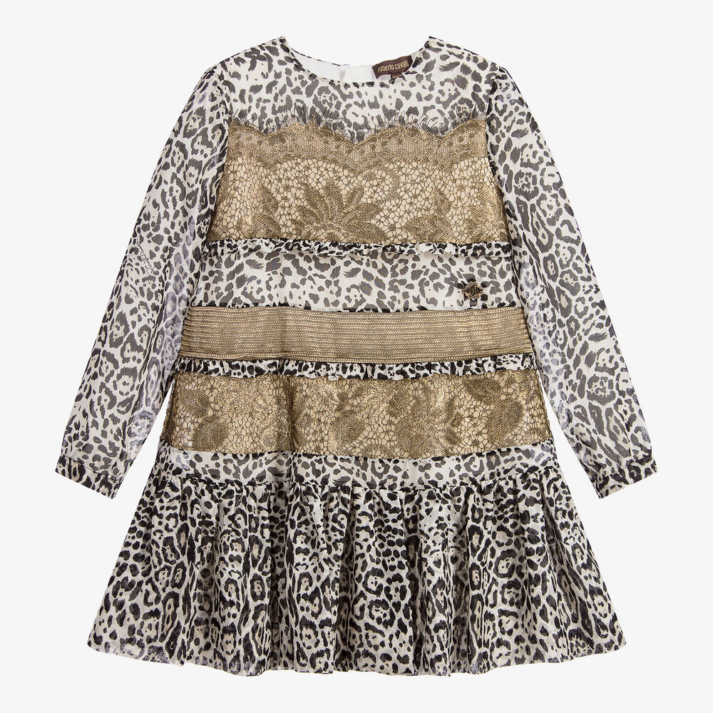 Roberto Cavalli - Robe Fille en Soie Noir & Broderie Or | Childrensalon