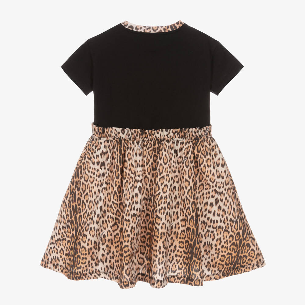 Roberto Cavalli-Girls Black & Leopard Print Cotton Butterfly Dress | Childrensalon Outlet