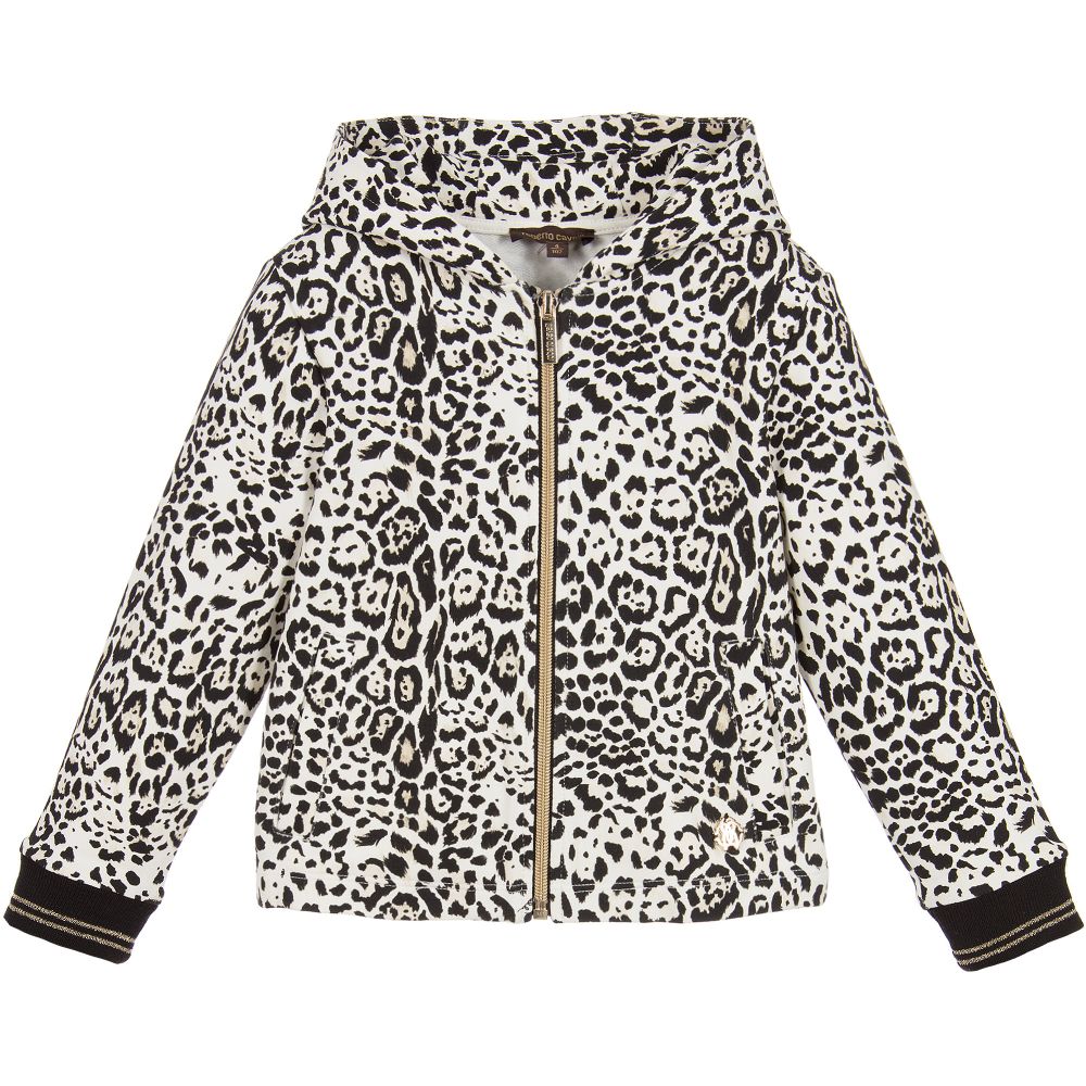 Roberto Cavalli - Girls Black Leopard Zip-Up Top | Childrensalon