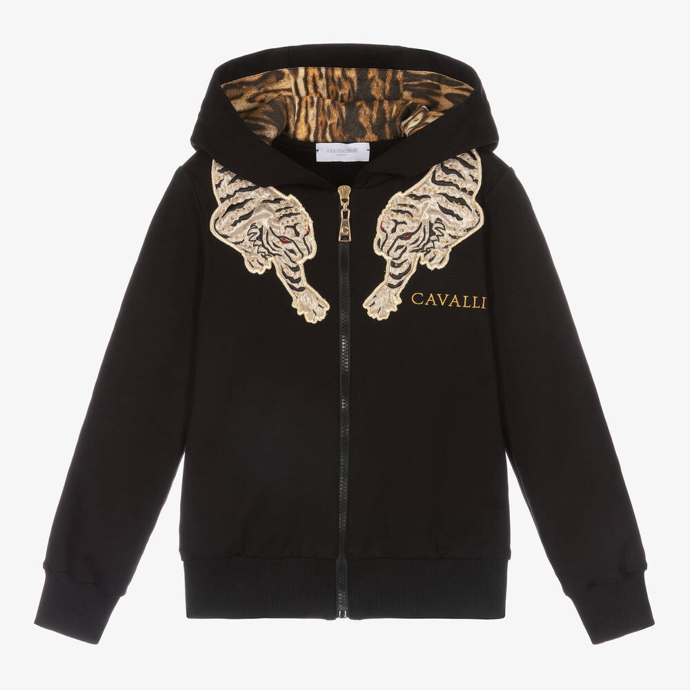 Roberto Cavalli - Girls Black Tiger Zip-Up Top | Childrensalon