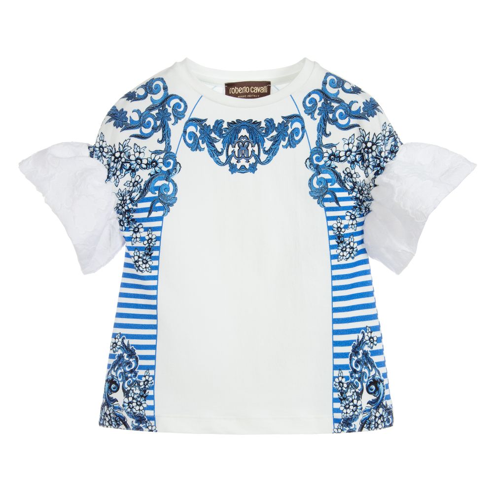 Roberto Cavalli - Girls Blue Cotton T-Shirt | Childrensalon