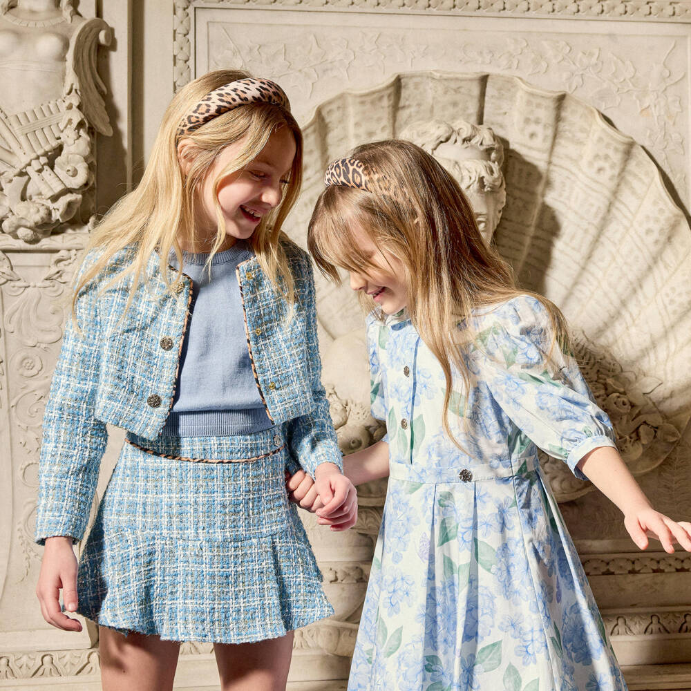 Roberto Cavalli-Girls Blue Floral Print Cotton Dress | Childrensalon Outlet