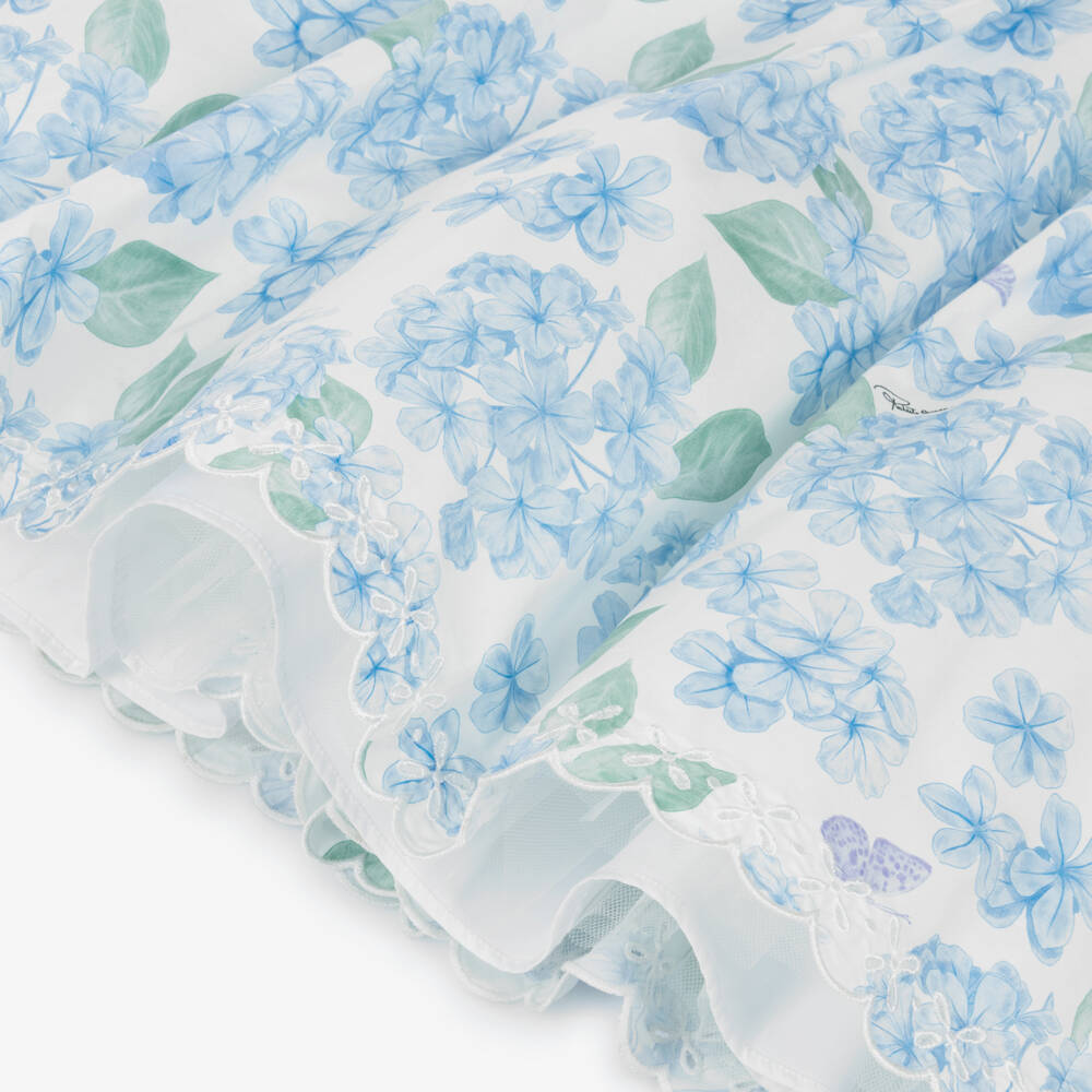 Roberto Cavalli-Girls Blue Floral Print Cotton Dress | Childrensalon Outlet