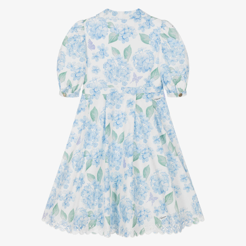 Roberto Cavalli-Girls Blue Floral Print Cotton Dress | Childrensalon Outlet