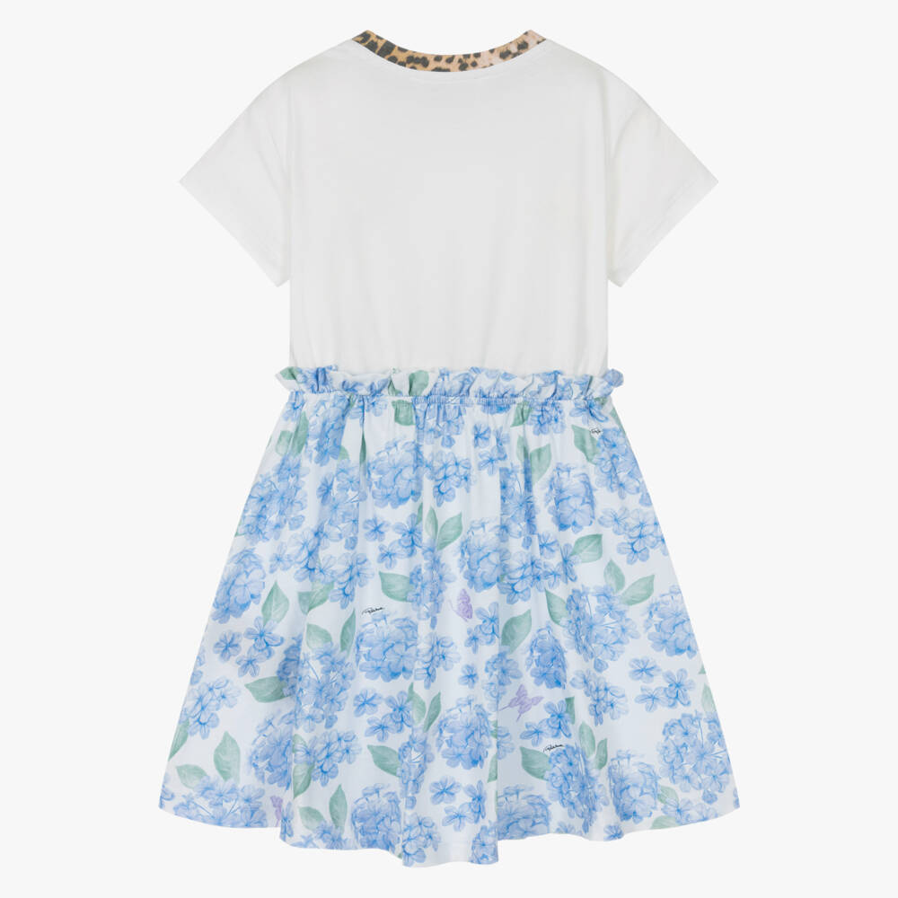 Roberto Cavalli-Girls Blue Floral Print Cotton Dress | Childrensalon Outlet