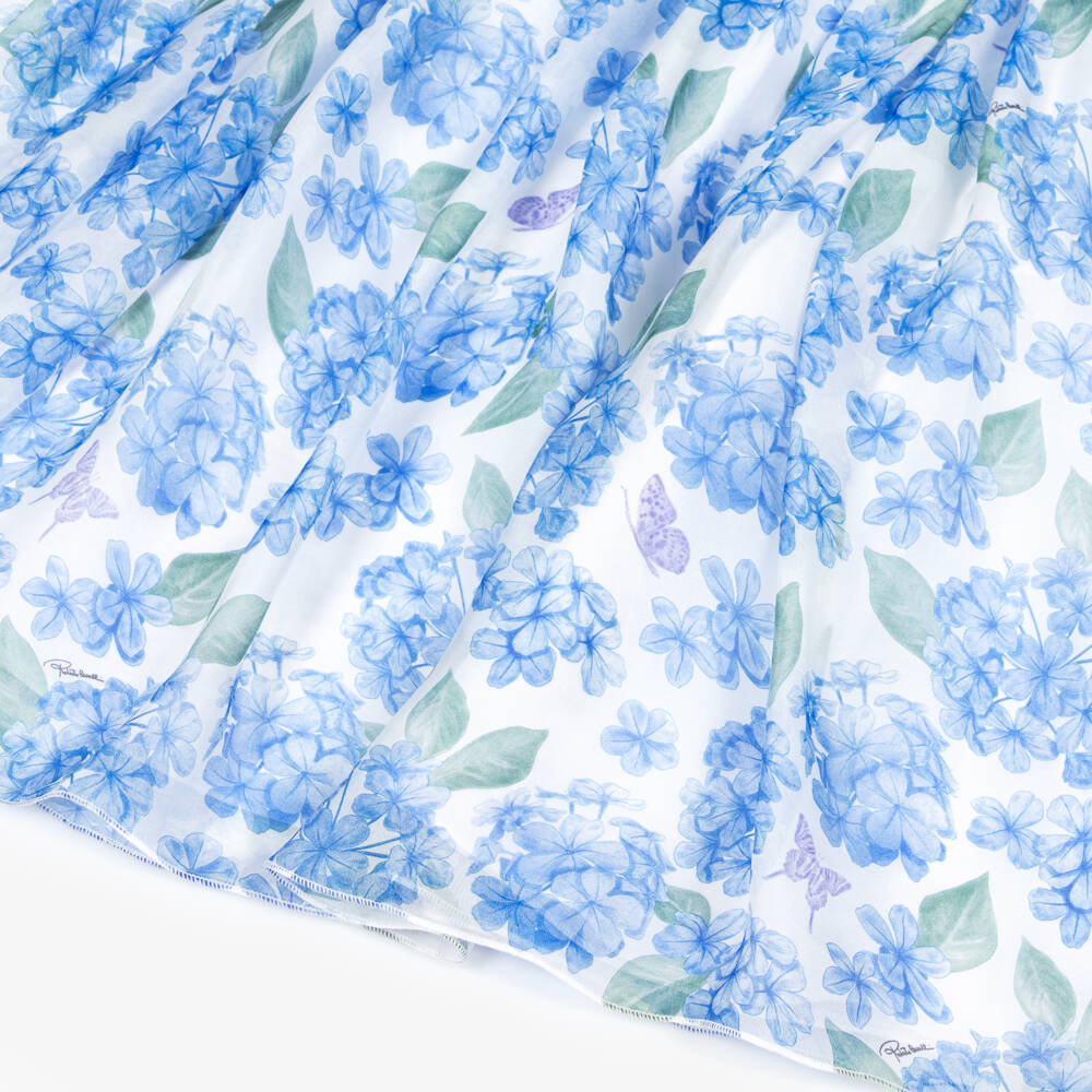 Roberto Cavalli-Girls Blue Hydrangea Print Chiffon Midi Skirt | Childrensalon Outlet