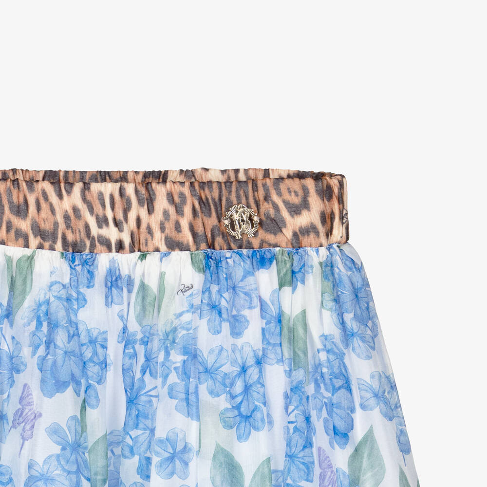 Roberto Cavalli-Girls Blue Hydrangea Print Chiffon Midi Skirt | Childrensalon Outlet