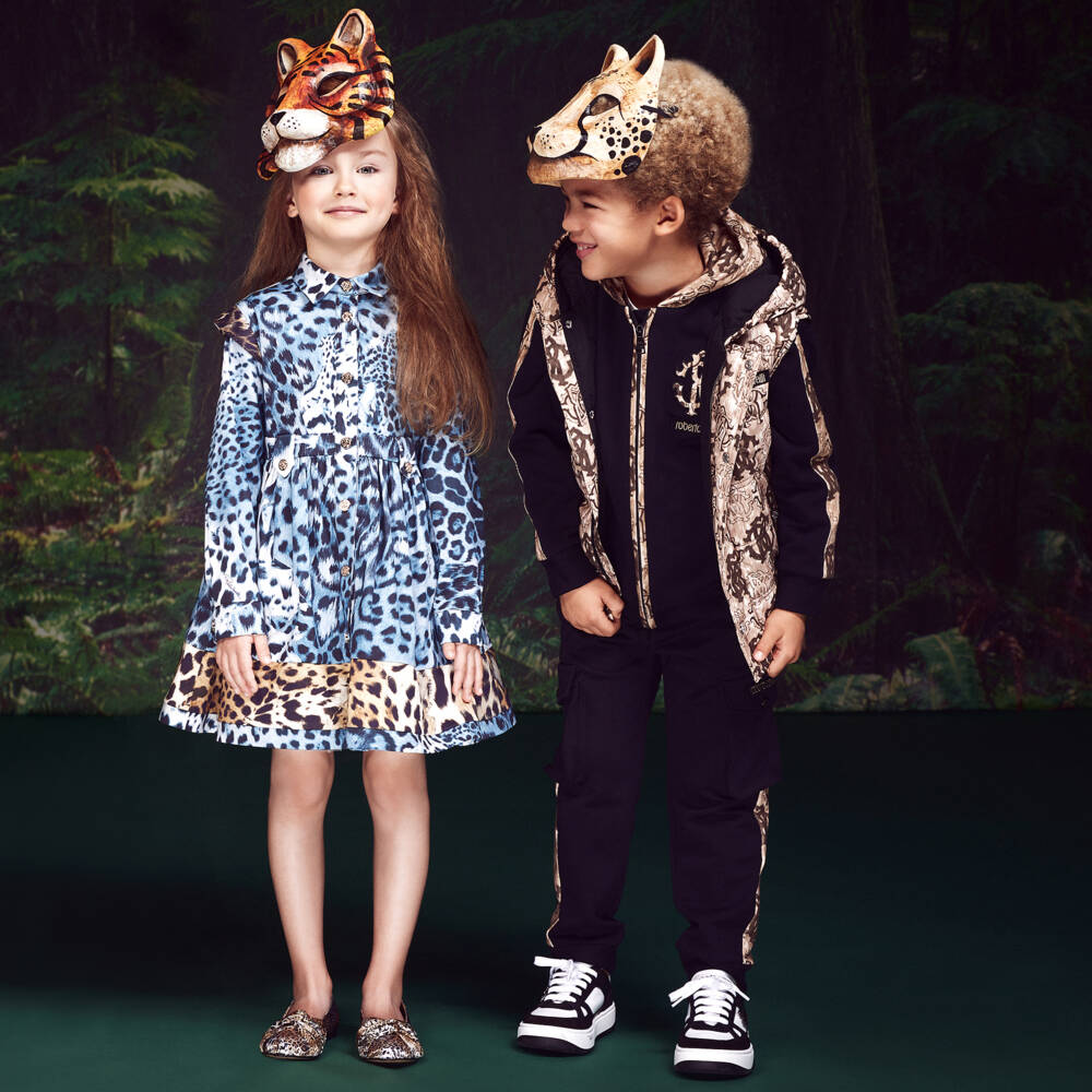 Roberto Cavalli-Girls Blue Jaguar Pattern Dress | Childrensalon Outlet