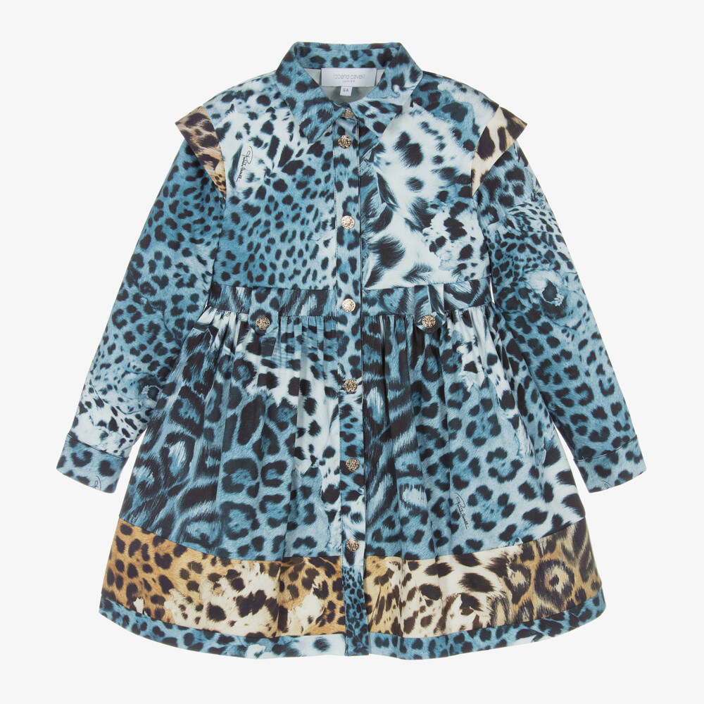 Roberto Cavalli-Girls Blue Jaguar Pattern Dress | Childrensalon Outlet