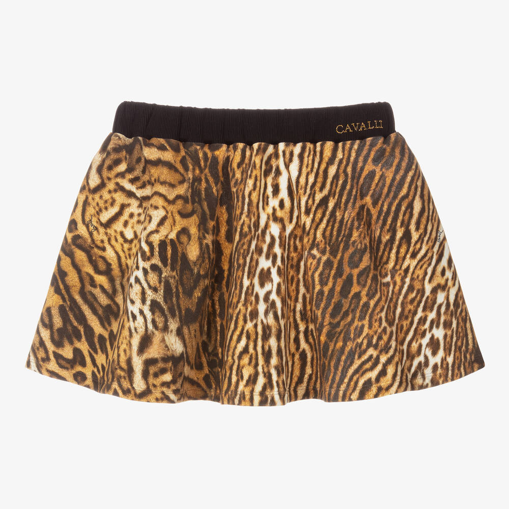 Roberto Cavalli - Girls Brown Ocelot Print Skirt | Childrensalon