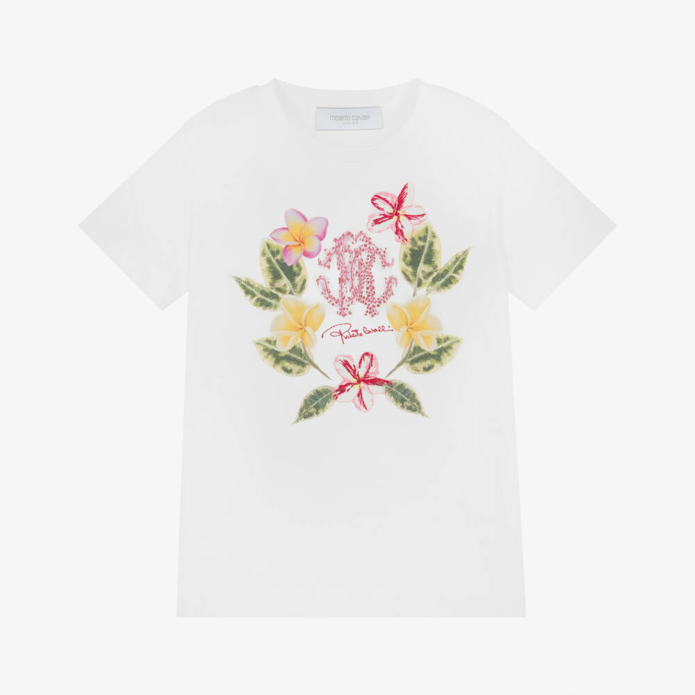 Roberto Cavalli-Girls Cotton Tee with Floral Design | Childrensalon Outlet