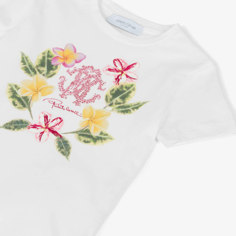 Roberto Cavalli-Girls Cotton Tee with Floral Design | Childrensalon Outlet