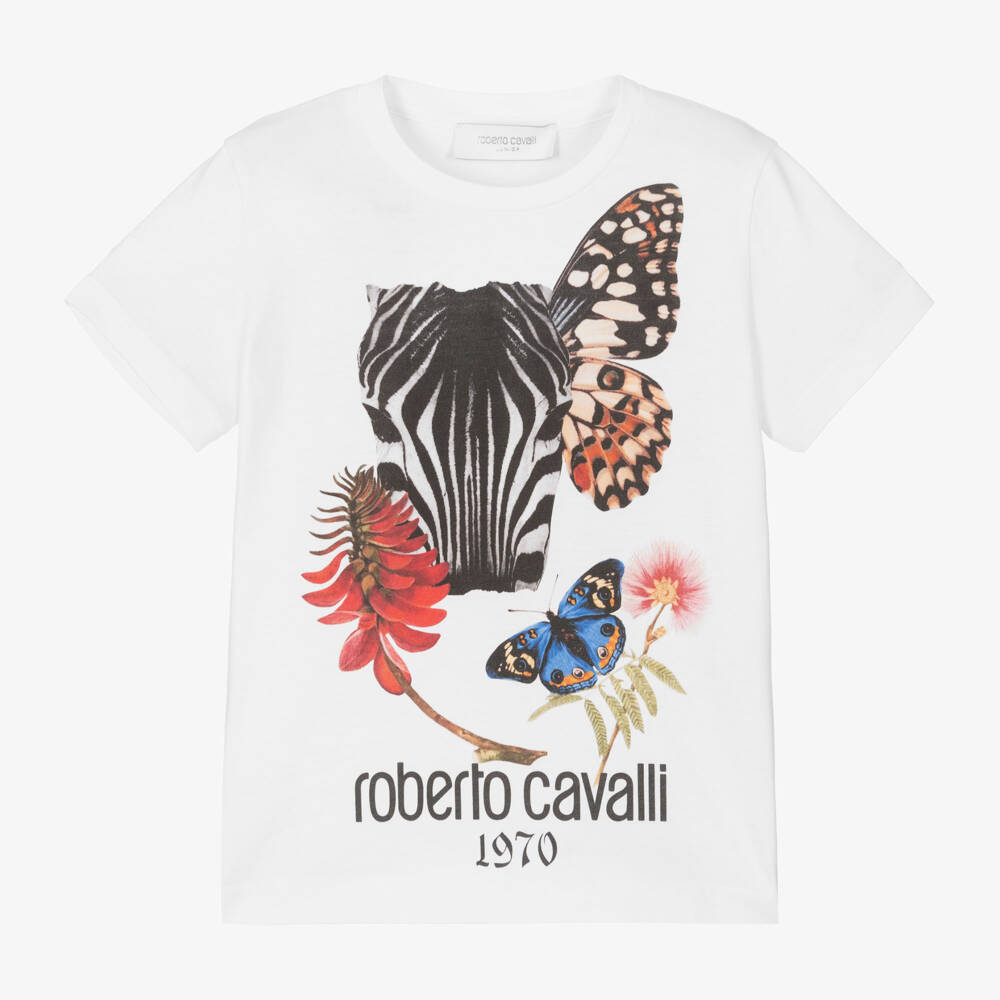 Roberto Cavalli-Girls Cotton White Zebra Tee | Childrensalon Outlet