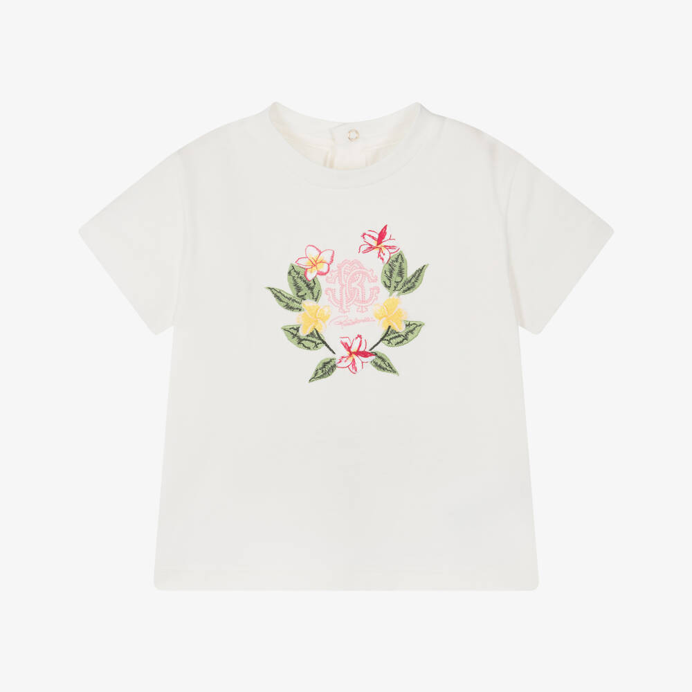 Roberto Cavalli-Girls Floral Embroidered Cotton Tee | Childrensalon Outlet