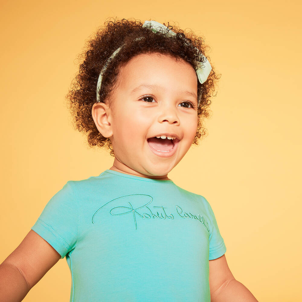 Roberto Cavalli-Girls Green Cotton Logo Dress | Childrensalon Outlet