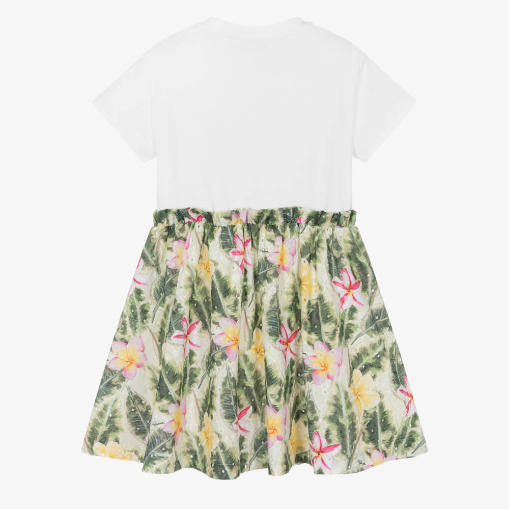 Roberto Cavalli-Girls Green & White Leafy Cotton Frock | Childrensalon Outlet