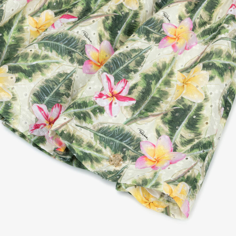 Roberto Cavalli-Girls Green & White Leafy Cotton Frock | Childrensalon Outlet