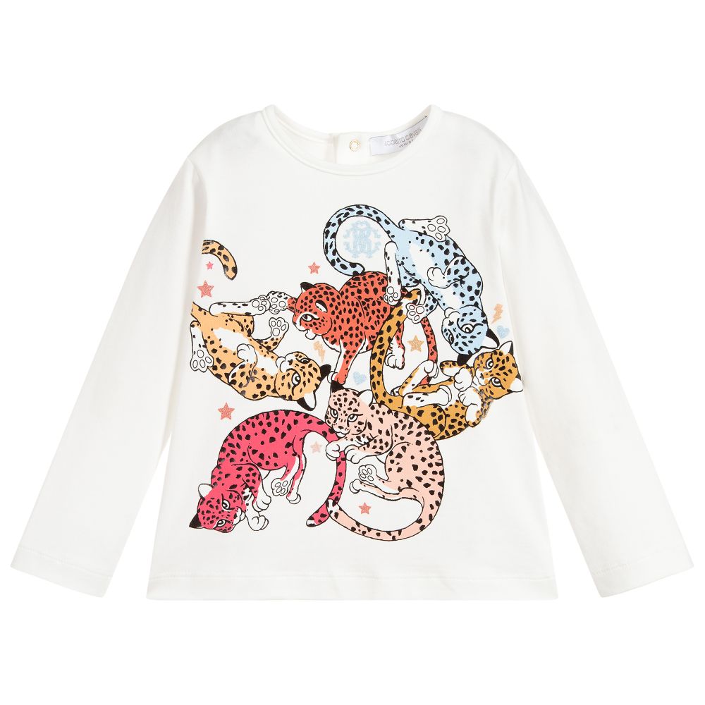 Roberto Cavalli - Girls Ivory Cotton Jersey Top | Childrensalon