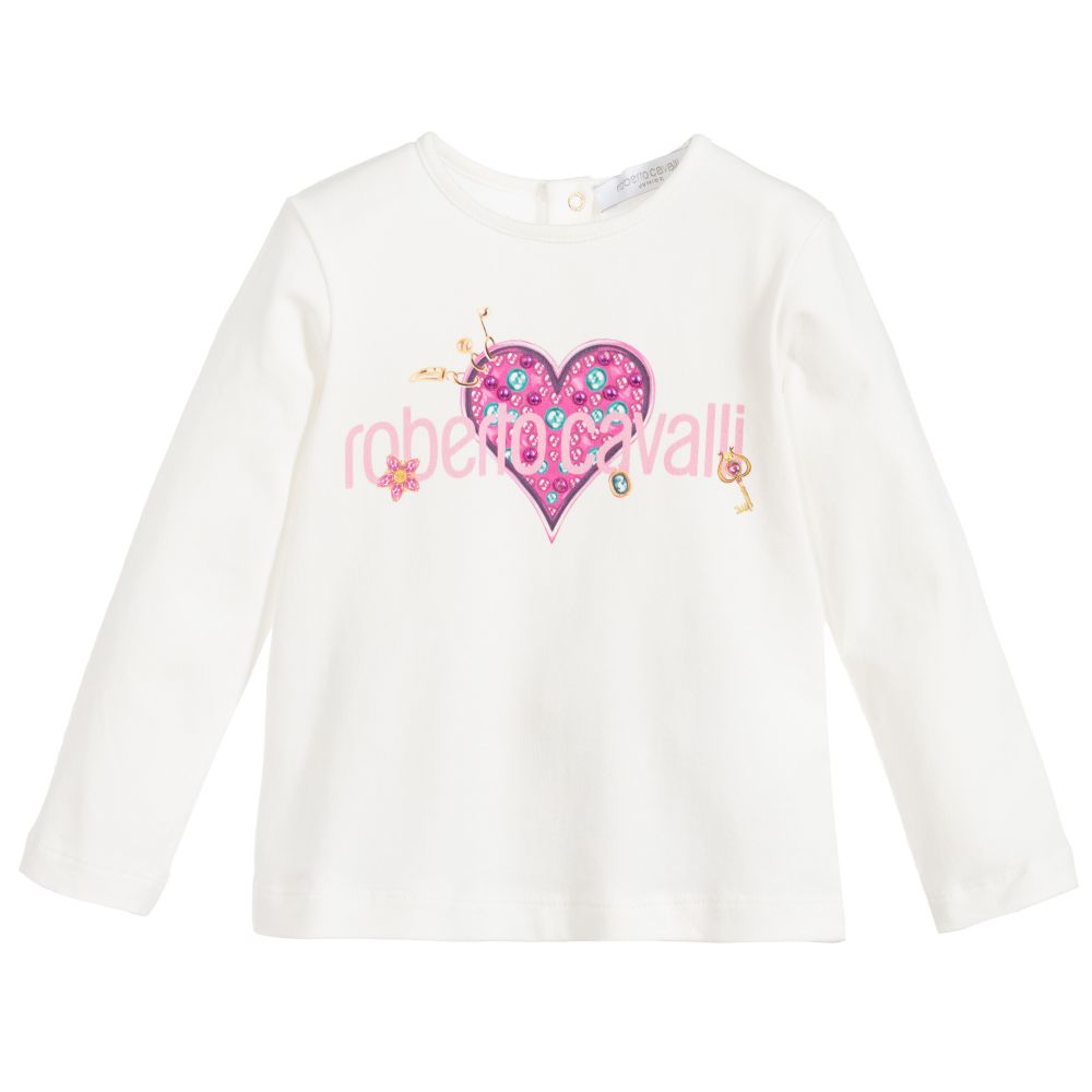 Roberto Cavalli - Girls Ivory Cotton Logo Top | Childrensalon
