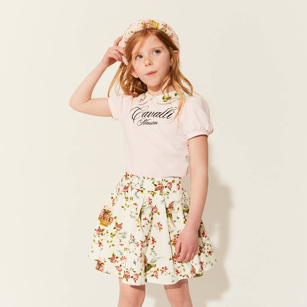 Roberto Cavalli-Girls Ivory Floral Skirt  | Childrensalon Outlet