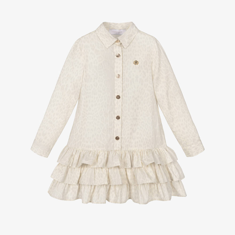 Roberto Cavalli-Girls Ivory Leopard Print Shirt Dress | Childrensalon Outlet