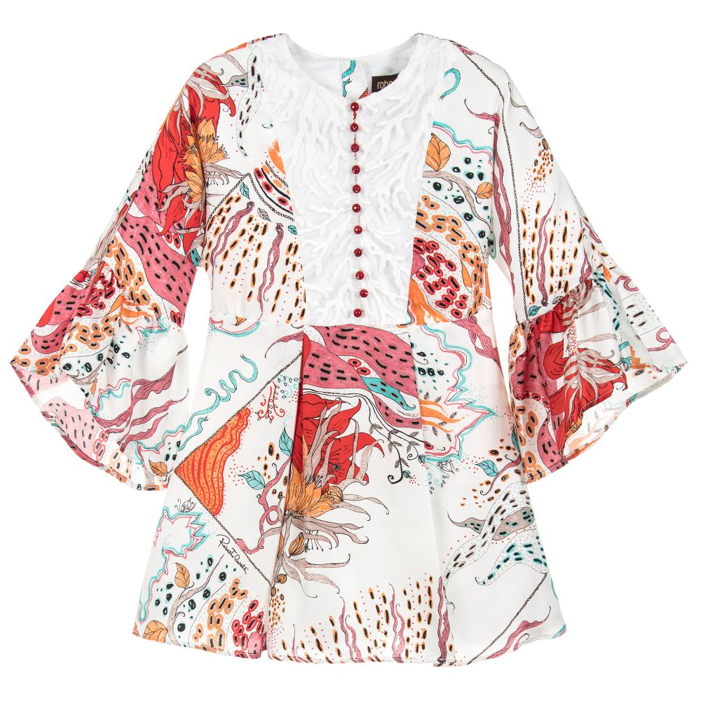 Roberto Cavalli-Girls Ivory & Red Silk Dress | Childrensalon Outlet