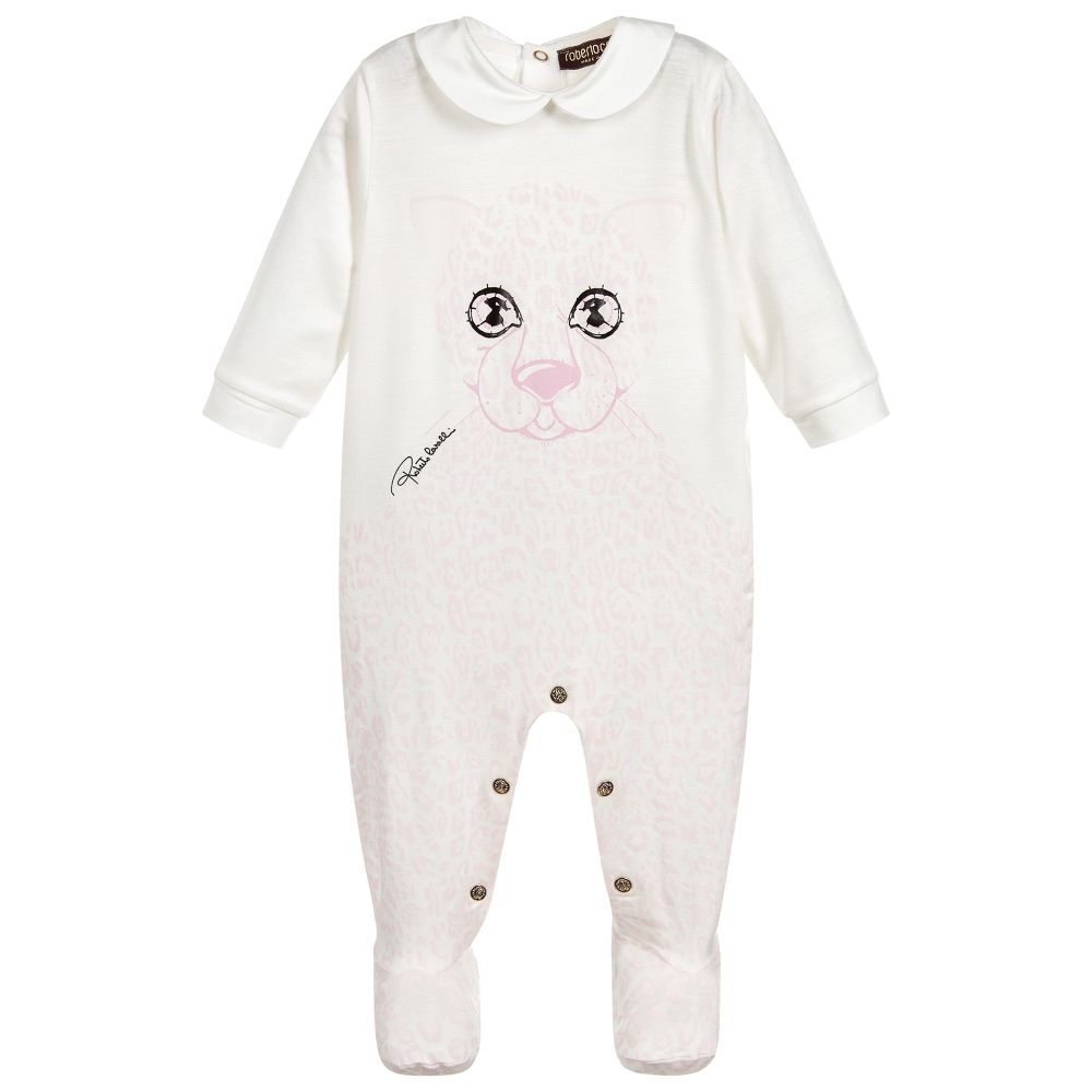 Roberto Cavalli - Girls Ivory Viscose Babygrow | Childrensalon