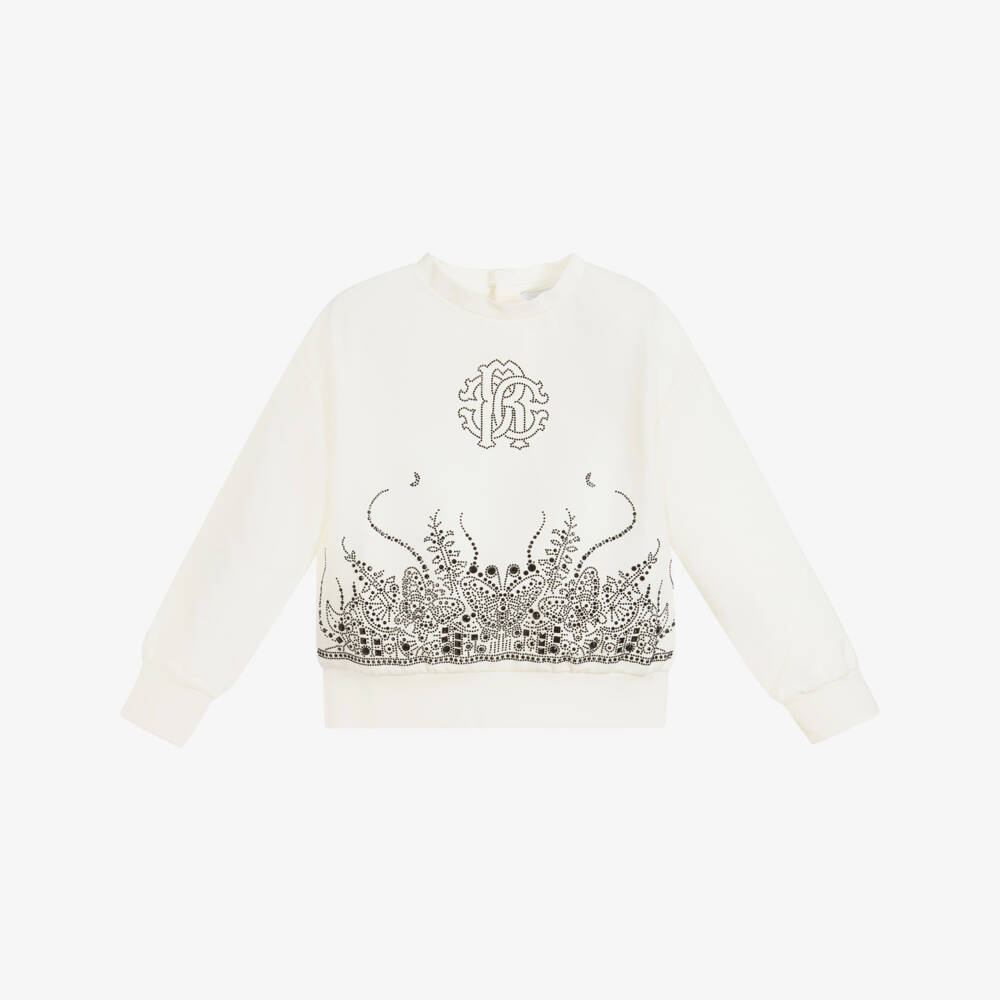 Roberto Cavalli-سويتشيرت فيسكوز مودال لون عاجي وأسود للبنات | Childrensalon Outlet