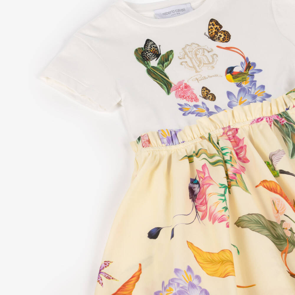 Roberto Cavalli-Girls Ivory & Yellow Cotton Floral Dress | Childrensalon Outlet