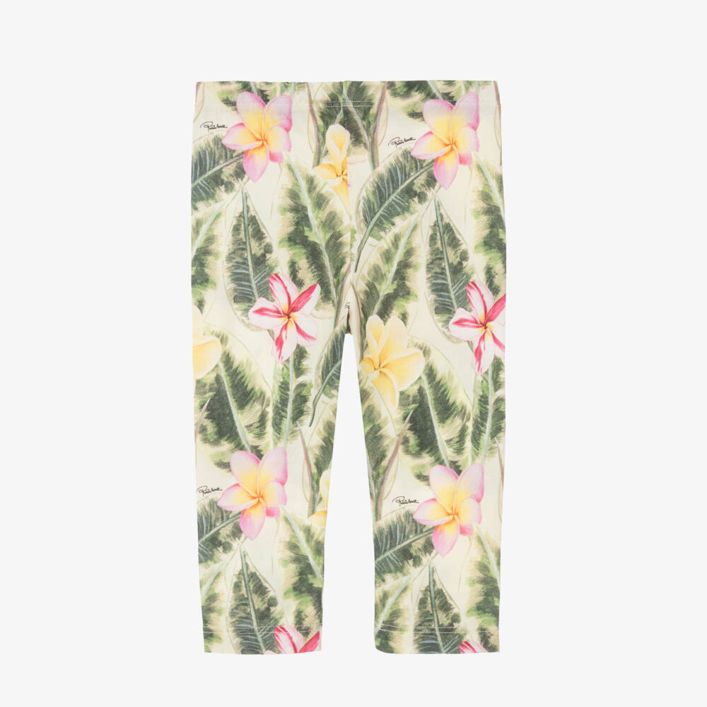 روبرتو كفالي -بنطلون ليقنز بناتي أخضر بأوراق وزهور | Childrensalon Outlet