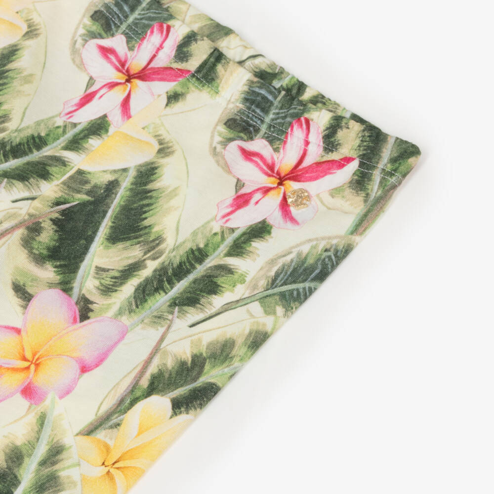 روبرتو كفالي -بنطلون ليقنز بناتي أخضر بأوراق وزهور | Childrensalon Outlet