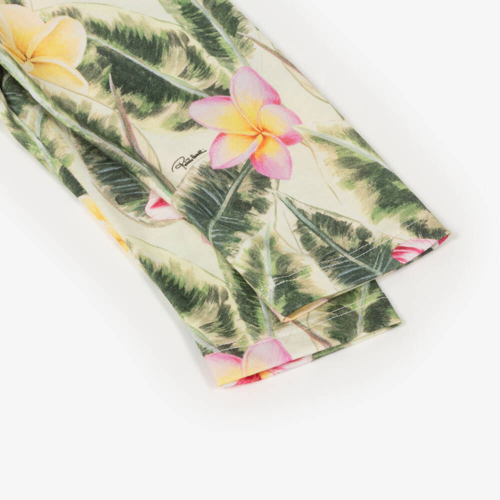 روبرتو كفالي -بنطلون ليقنز بناتي أخضر بأوراق وزهور | Childrensalon Outlet