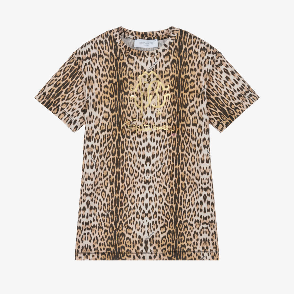 Roberto Cavalli-Girls Leopard Brown Tee Dress | Childrensalon Outlet