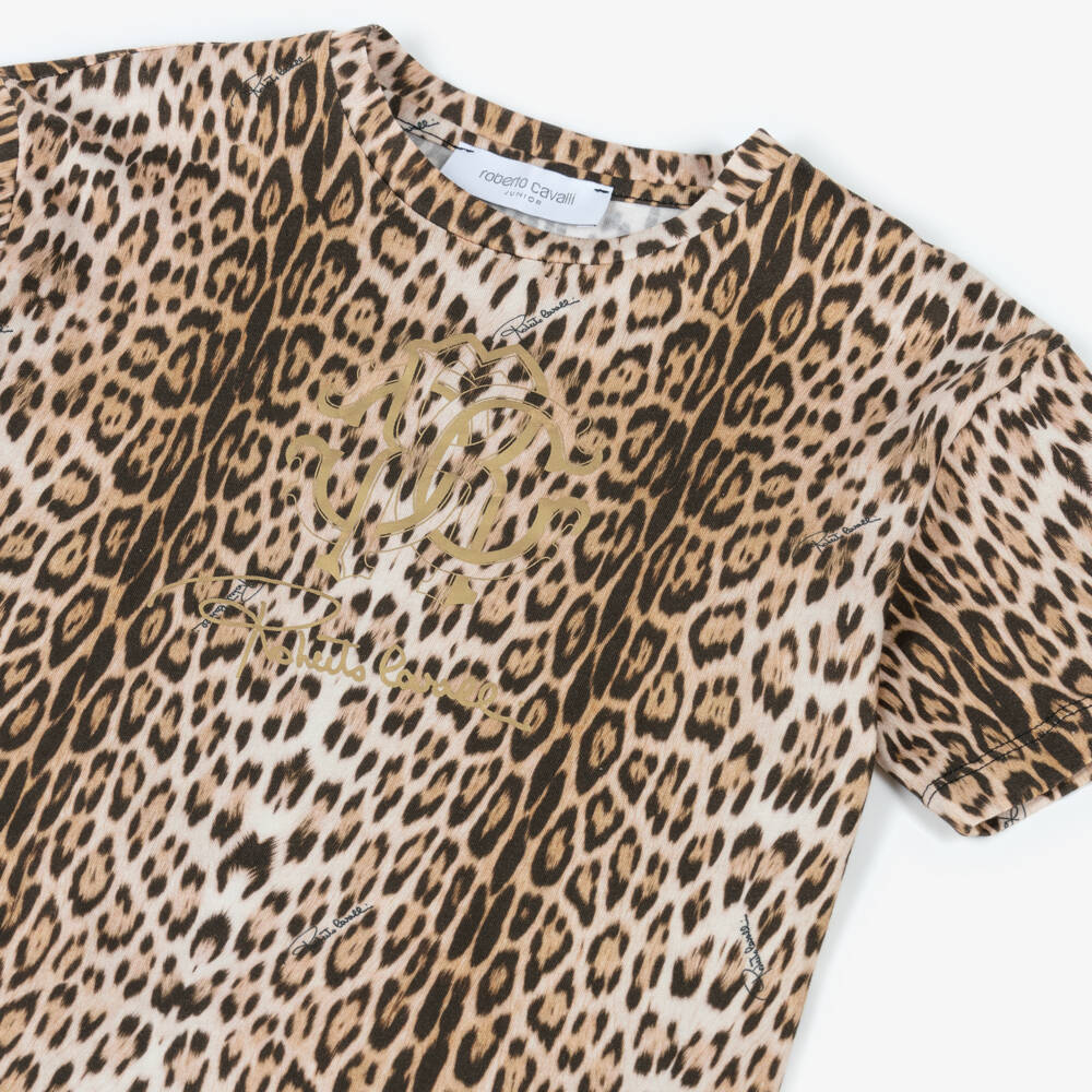Roberto Cavalli-Girls Leopard Brown Tee Dress | Childrensalon Outlet